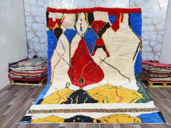 Azilal rug, Moroccan rug, 13.3 x 7.8, Colorful White Red Yellow Blue Green, Mrirt rug , Beni ourain rug, Boho rug, Mrirt rug, Free Shipping