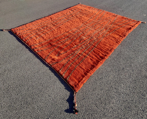Mrirt rug, Coral red dark orange striped, Moroccan rug, Boho rug, Beni ourain rug, Azilal rug, Teppich Tapis, Free Shipping
