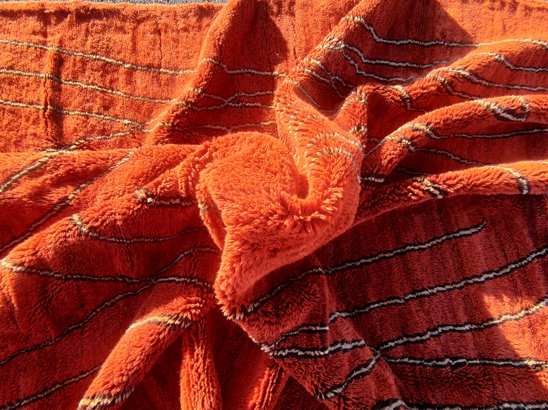Mrirt rug, Coral red dark orange striped, Moroccan rug, Boho rug, Beni ourain rug, Azilal rug, Teppich Tapis, Free Shipping