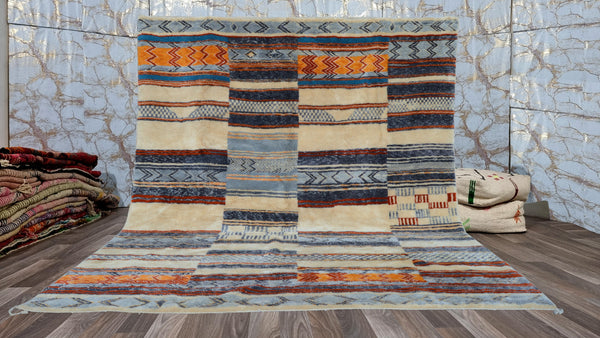 Stunning Mrirt rug, 9'6 x 11'6 Moroccan rug, Unique Design, Beige Gray Orange, Boho rug, Berber rug, Tapis Teppich, Free Shipping