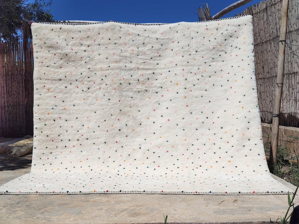 Amazing Handwoven Mrirt rug, Moroccan Boho rug, Beni ourain Azilal rug, Tribal Berber rug-Teppich-free shipping-White Colored Polka dots rug
