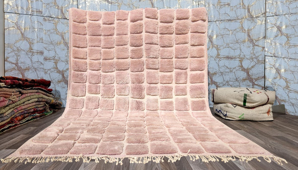 Mrirt rug, Beni ourain rug, Boho rug, Moroccan rug, Pink checkered engraved, Azilal rug, Tapis Berbère, Teppich, free shipping