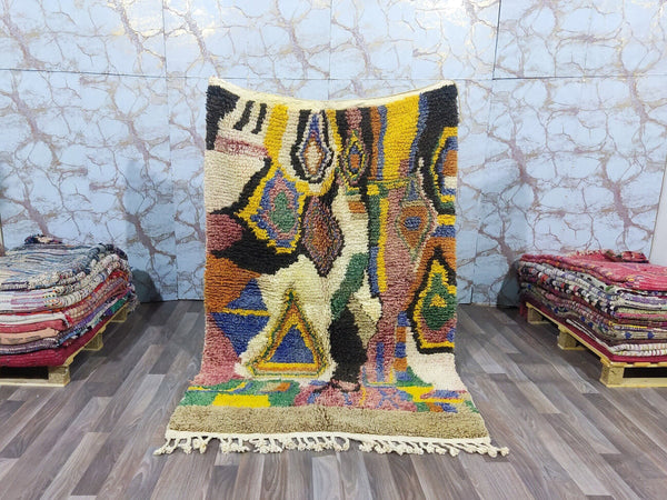 Artistic Moroccan rug, Beni ourain Mrirt rug, Azilal Boho rug-Boujaad Berber rug-Custom Handmade rug-Free Shipping-yellow black colorful rug