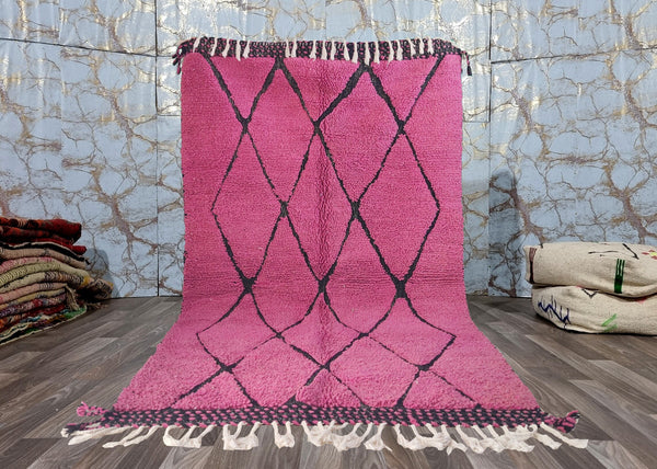 Authentic Moroccan rug, Beni ourain Mrirt rug, Boujaad Azilal rug, Boho Berber rug, Handmade decor, Free Shipping, Geometric Pink black rug