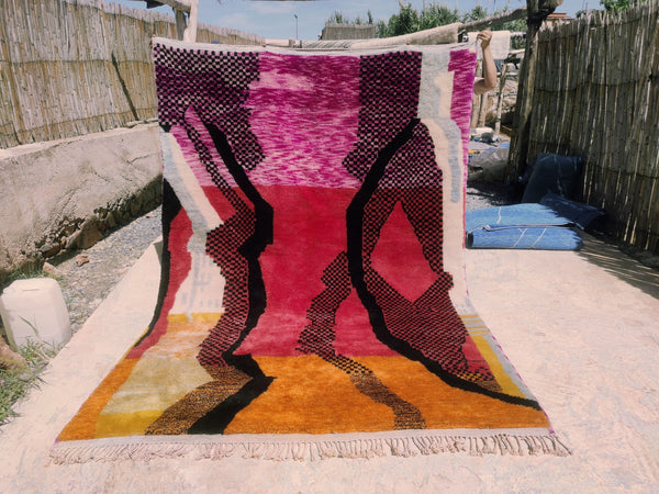 Mrirt rug, Moroccan rug, Boho rug, Purple Coral red Black Orange, Beni ourain rug, Azilal rug, Teppich, Tapis marocain free shipping
