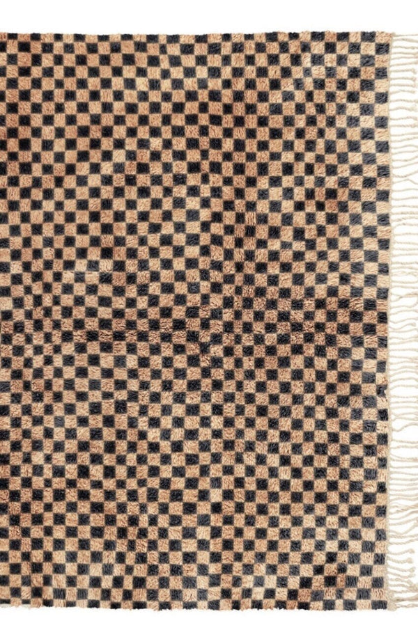 Moroccan rug, Beni ourain rug, Checkered rug, Mrirt rug, Boho rug, Azilal rug, Tapis Berbère, Teppich, Brown-Caramel, Free Shipping